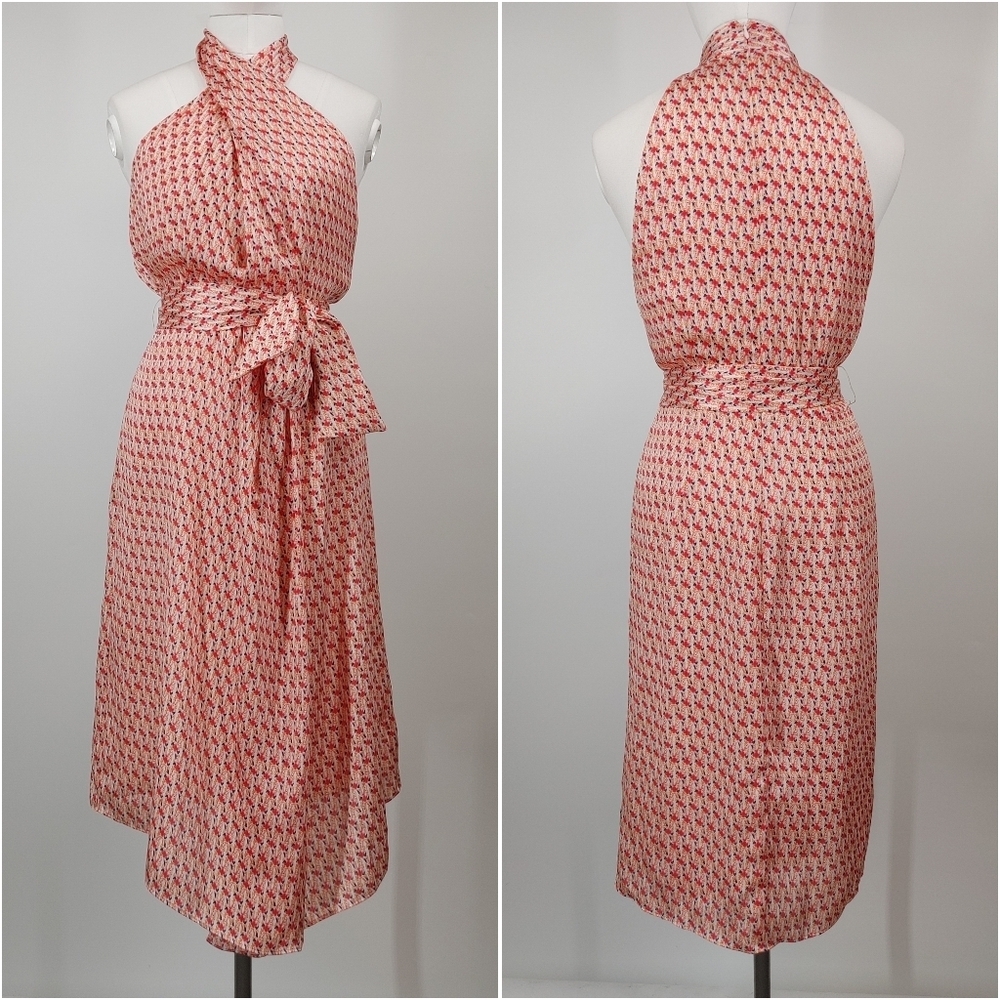 Club Monaco Pink and White Printed Halter Midi Dress